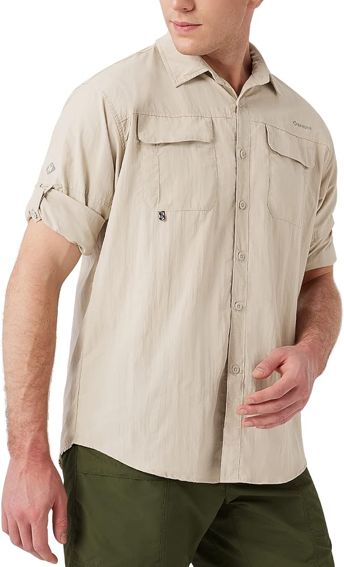 NAVISKIN Men's UPF 50+ Sun Protection Long Sleeve Fishing Shirts | UV Protective, Quick Dry, Vented Back, Utility Pockets, Roll Up Sleeves, Lightweight PFG Shirts For Hiking Camping Safari