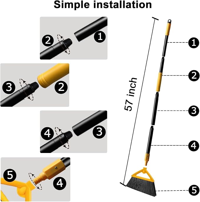 Heavy Duty Yellow Angle Broom with Long Handle - 1 Pack | Versatile Indoor/Outdoor Sweeping, for Courtyard/Garage/Sidewalk/Kitchen/Lobby/Canteen, Durable & Efficient
