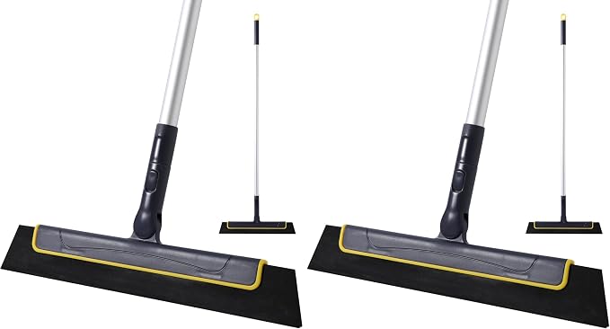 Yocada Floor Squeegee Broom EVA Foam Blade Aluminum Pole (Pack of 2)
