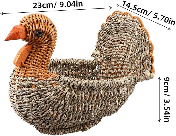 BESPORTBLE Woven Turkey Pattern Storage Basket Portable Multifunctional Organizer for Home Sundries Decorative Light Grey Straw Container for Neat and Rustic Housekeeping