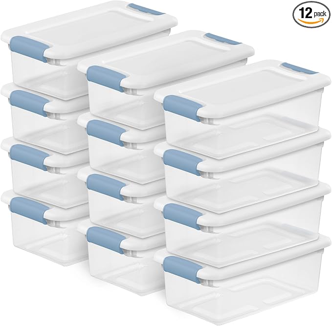 Sterilite Latching Box with Lids for Home and Office, 6 Quart, 12-Pack | Heavy-Duty and Stackable Plastic Containers with Latches for Closet, Cabinet, Bedroom, Bathroom and Dorm Room Organization