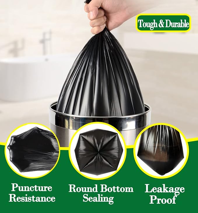 Hommaly 2 Gallon 200 pcs Small Black Trash Bags(Fit1.8-2 Gal), Strong 1.8 Gallon Garbage Bags, Bathroom Trash Can Bin Liners, Mini Plastic Bags for Office,Waste Basket Liner,Fit 6,7,8 Liters-Black