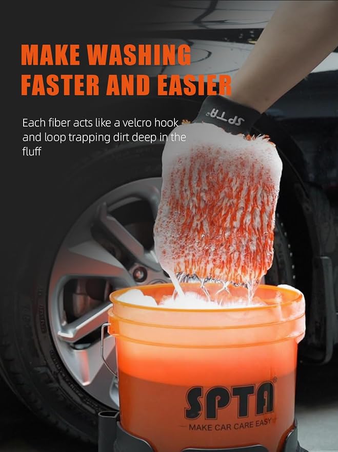 SPTA Microfiber Car Wash Mitt, 3Pcs Car Sponge Glove Wrapped in Soft, Plush Fiber Cloth Material, Safe Washing with Any Car Soap, Bucket, Foam Gun, Foam Cannon, Other Cleaning Supplies