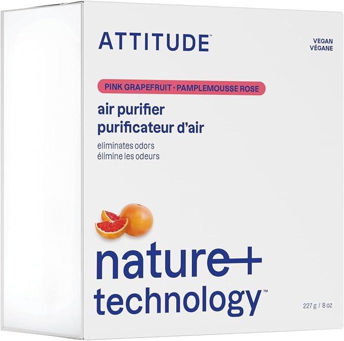 ATTITUDE Odor Eliminator with Activated Carbon, Plant-Based Air Purifier, Vegan, Pink Grapefruit Scent, 8 Ounces