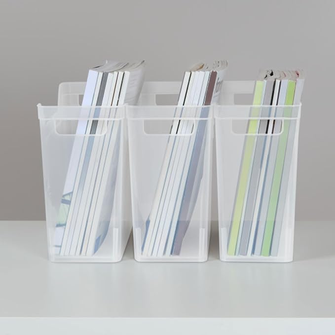 Sterilite Narrow Shelf Bin Organizing Plastic Container, Home Kitchen or Office Storage Tote, Open Top Basket with Handles, 18 Pack, Clear