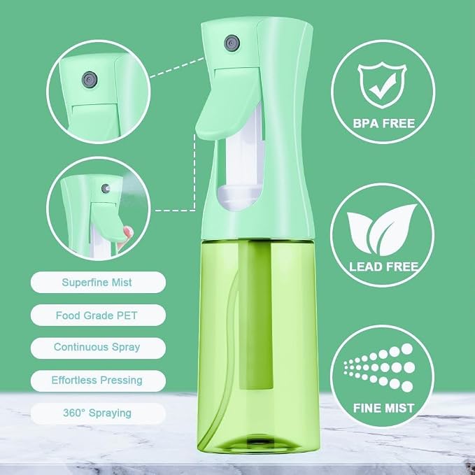 Spray Bottle For Hair,Continuous Spray Bottle, Empty Spray Bottles – Recycled Hair Misting Sprayer for Styling, Cleaning, Plants, Barbers (Green)