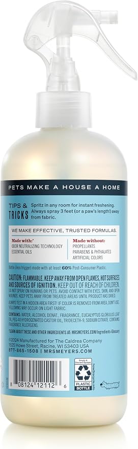MRS. MEYER'S CLEAN DAY Pet Odor Neutralizer, Coconut Leaf Scent, 12oz (Pack of 6)
