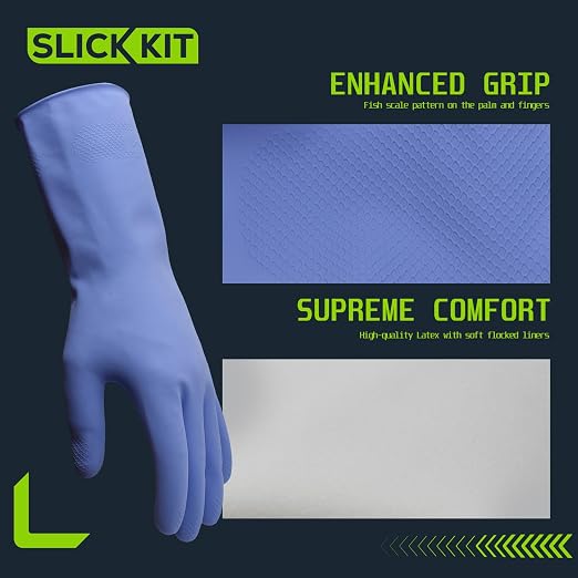Rubber Kitchen Dishwashing, 3 Pairs, Small, Pink/Yellow/Purple | Flexible Reusable Household Cleaning Gloves, Non-Slip Grip and Flocked Liner for Dishwashing, Kitchen Household Cleaning