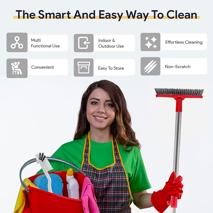 Foxtrot Living Grout Brush with Long Handle and Scrubber, Telescopic | V-shaped, telescopic handle, handheld scrubber included, for tile floors