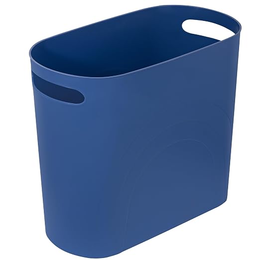 rejomiik Small Bathroom Trash Can, 3.5 Gallon Slim Garbage Can, Blue | Plastic Waste Basket with Handles for Bathroom, Bedroom, Dorm, Kitchen, Office and Narrow Spaces