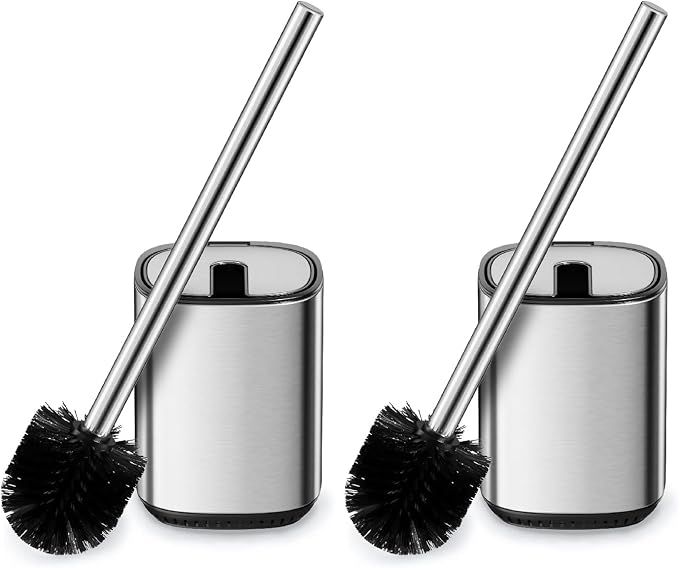 Toilet Brush and Holder Set Toilet Bowl Brush Stainless Steel Automatic Open lid Toilet Bowl Cleaner Brush Set Toilet Scrubber Kit Toilet Cleaning Brush for Bathroom