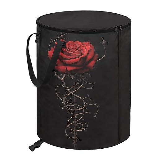 BIGCARJOB Red Rose Large Trash Can with Lids, Camping Trash Can Collapsible Garbage Cans Water Resistant Garbage Bin Storage for Outside, 22.83x17.71 in