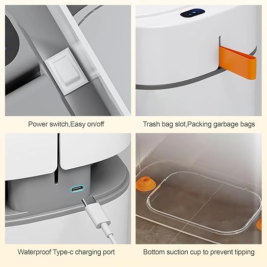MUEE 3.5 Gal Automatic Bagging Bathroom Trash Can, Motion Sensor, White | Slim rechargeable design for bedrooms, offices and compact spaces; Type-C charging, liner suction and one-touch bag gathering