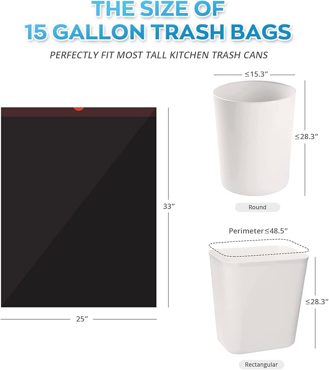 15 Gallon Drawstring Trash Bags, 102 Count, Black | Large, Heavy Duty, Thicken Plastic Tall Kitchen Garbage Bags for Kitchen Office Lawn Yard