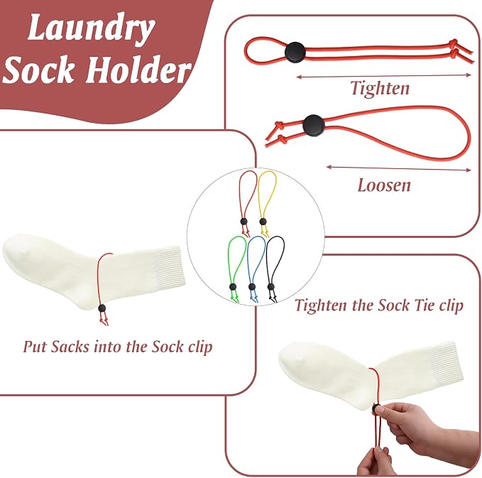 INCREWAY 30pcs Mixed Color Sock Clip Nylon Band Laundry Sock Storage Clip Keep Socks Organized Cable Tie Organizer Strap for Washer & Dryer Washing Care Tools Cleaning Loop Accessories