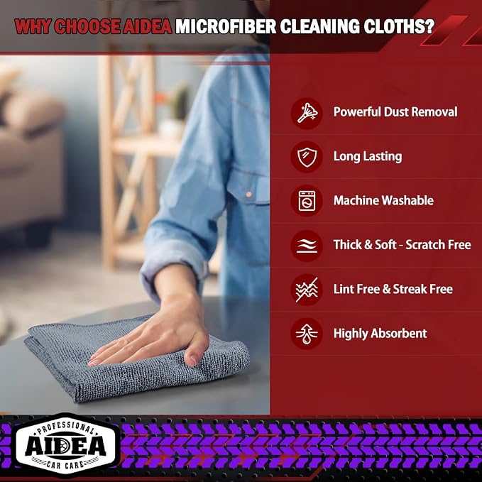 AIDEA Microfiber Cleaning Cloth Grey, 400PK, Microfiber Towels 12×12" | Shop Towels Cleaning Rags, Premium Wash Cloths, Absorbent Towel for SUVs, House, Kitchen, Commercial, Cleaning Supplies