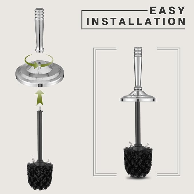 Chrome Toilet Brush and Holder Set，Toilet Bowl Brush and Holder | Heavy Duty Toilet Brush for Bathroom, Stainless Steel Toilet Cleaner Brush,Deep Cleaning,Space Saving,Covered Brush