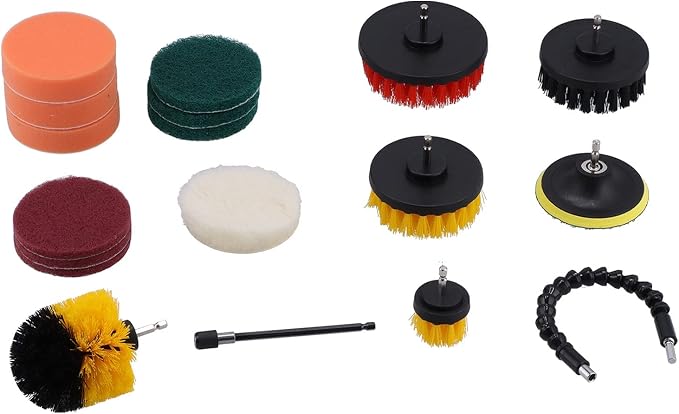 19PCS Drill Brush Kit, Power Scrubber Cleaning Set with Scouring Pads and Polishing Sponges for Electric Drill, Heavy-Duty Cleaning Tools for Car, Bathroom, Kitchen