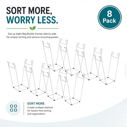 Bag Buddy Bag Holder | 55 Gal Contractor Bags or 30 Gal Kraft Yard Bags | 8 PACK | Temporary Trash Can Or Trash Bag Holder | Ideal for Yard Work, Site Cleanup, Parties & Events