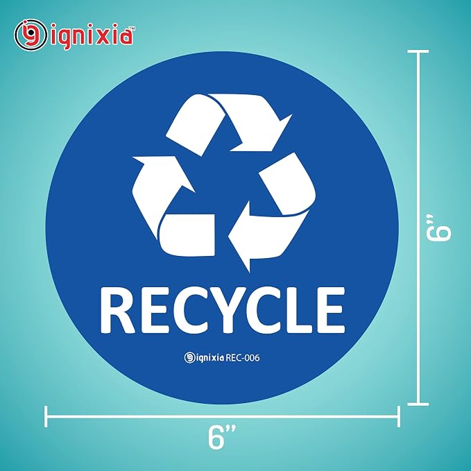 IGNIXIA Recycle Stickers for Trash Can, (Pack of 02) 6x6 Inches Large Blue (Blue and Black)