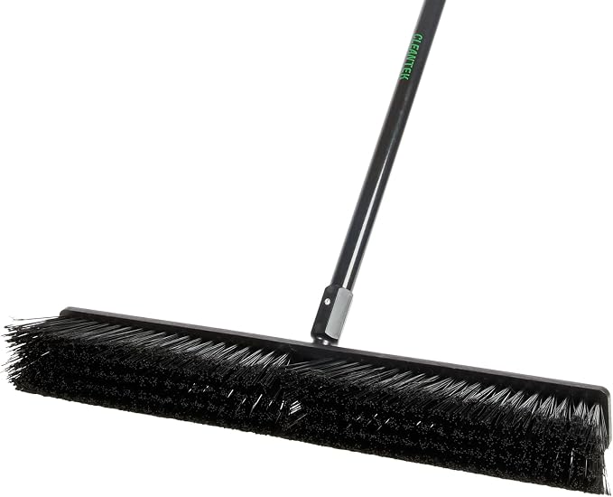 Restaurantware-Clean Tek Professional 23.62 Inch Push Broom, 1 Heavy-Duty Broom With 59” Handle - Heavy Bristles, 2 Handle Attachment, Wooden, Commercial Use, For Deck, Garage, Yard, Patio