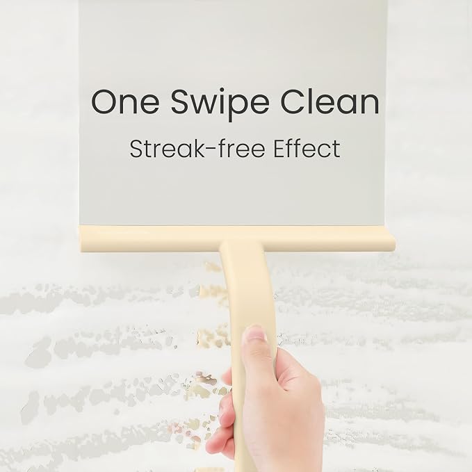 JustHang Shower Squeegee with Built-in Hook, 10'' Sand Beige | Award-Winning Design, All-One-Piece Soft-Touch Silicone, for Glass Door, Bathroom, Window, Mirror, Tile Wall, Car