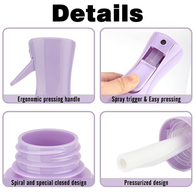 Spray Bottle for Hair (6.8OZ /200ML) Continuous Ultra Fine Mist Sprayer for Hair, Salons, Barber, Plants, Skin Care, Cleaning 2 Pack PURPLE