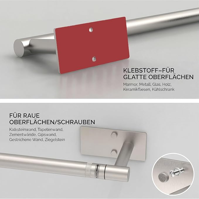 Paper Towel Holder Under Cabinet Self Adhesive Brushed Nickel | 304 Stainless Steel Post Pivoting Design Paper Towel Holder Wall Mounted & No Drilling for Kitchen Silver, Square Base