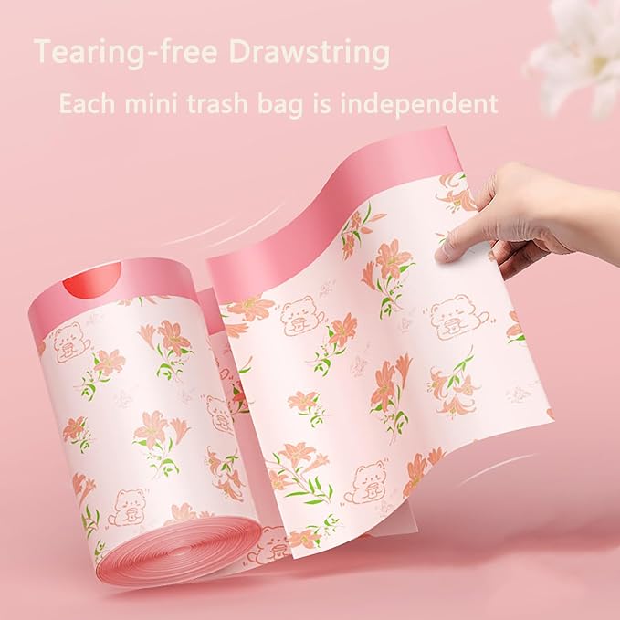 4 Gallon Small Trash Bags 312pcs Tearing-Free Drawstring for Bathroom Office Home Bedroom Trash Can with Pink Lily Printed Garbage Basket Bags