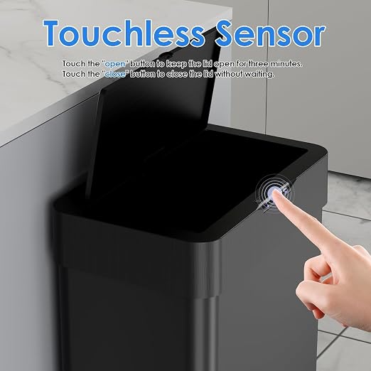 Sensor Trash Can, Touchless Motion Sensor Trash Bin | Smart Automatic Garbage Can with Soft-Close Lid, Bag Retainer Ring and Display Light, for Kitchen, Office (Black, 21.1 Gal)