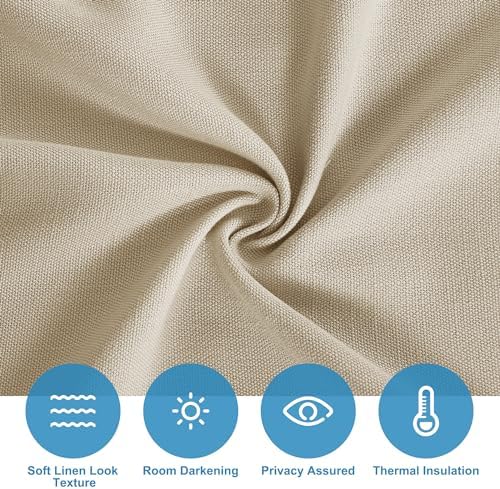 RYB HOME Faux Linen Side French Door Curtain - Privacy Light Filtering Window Curtains for Patio Front Door Sidelight Drapes Tie up Shade, 1 Piece, 12W x 69L Inches,Light Beige