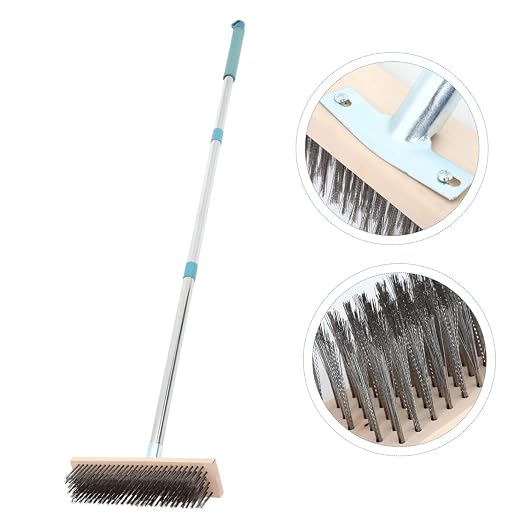 IMIKEYA Deck Cleaning Brush Wire Scrub Brush Long Handle 138cm for Concrete Floor Patio Moss Removal Outdoor Garden Use