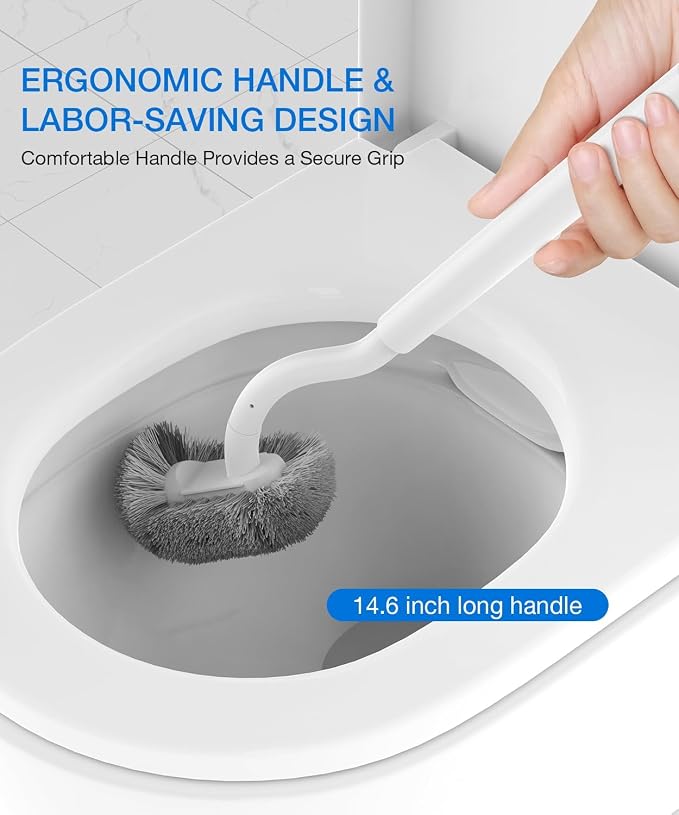 Toilet Bowl Brush and Holder, OSCIOSS Toilet Brush Set with Ergonomic Design, Compact Size, Durable Bristles, RV Toilet Brushes & Holders for Dead Corner Clean (White, 1pack)