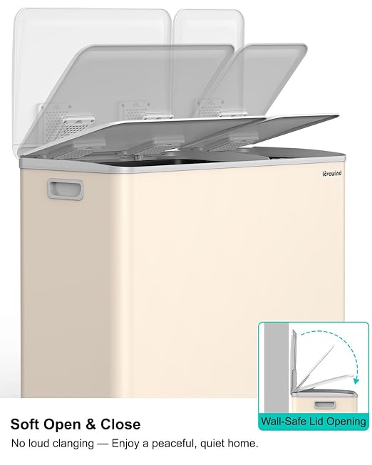 Dual Trash and Recycling Bins for Kitchen, 19+8 Gallon (72+30L) Stainless Steel Trash and Recycle Bin Combo with Soft-Close Lid, Large Garbage Cans for Kitchen Home with 2 Magnets Sticker, Apricot