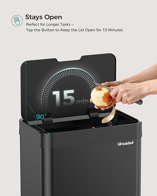 13 Gallon Automatic Kitchen Trash Can,Touchless Sensor Garbage Can,Black | Built‑in 1500mAh Rechargeable Battery,Stainless Steel Motion Sensor Trash Can, Silent Close Lid Smart Trash Bin for Home