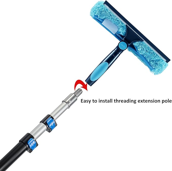 2pcs 11" Window Squeegee & Microfiber Scrubber 2-in-1 Cleaning Tool | Attachment Only