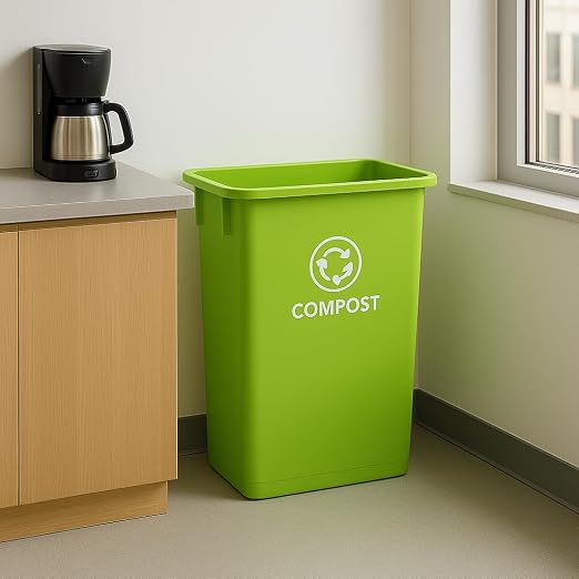 23 Gallon Slim Recycle Bin – Space-Saving Rectangular Recycling Container with Handles, Durable Plastic, Stackable Design for Office, School, Restaurant & Home Use (Lime Green)