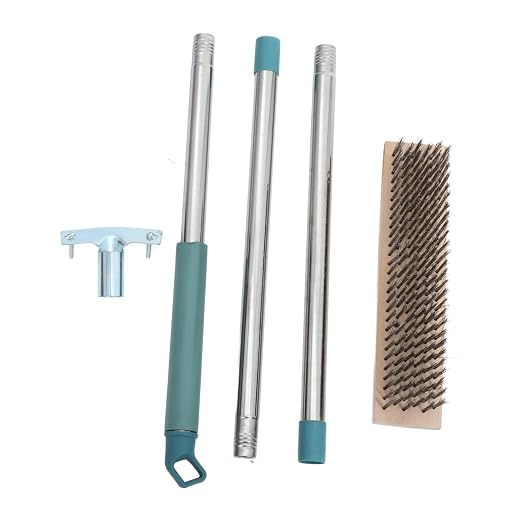 PRETYZOOM Stainless Steel Deck Scrub Brush with Handle Heavy Duty for Concrete Floors Patios and Garages Versatile Outdoor Cleaning Tool