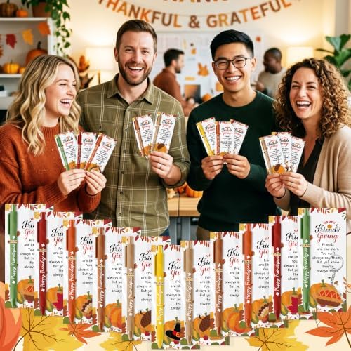 ANGOLIO Friendsgiving Party Favors Bulk, 30 Sets Fall Thanksgiving Gifts | Thank You Gift Set Include Ballpoint Pens Bookmarks Keychains, Friends Coworkers Students Party Supplies, Classroom Rewards