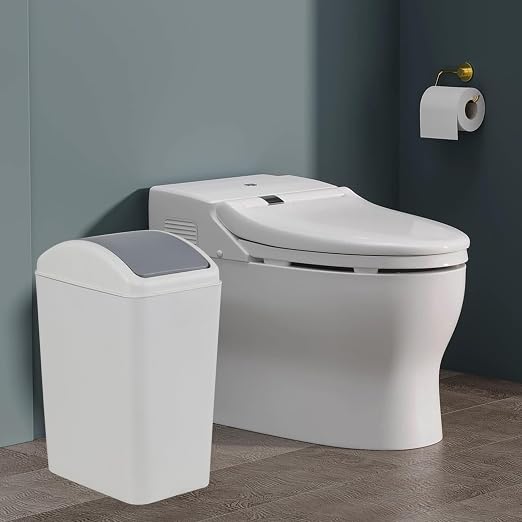 4.5 Gallon Slim Trash Bin with Lid, Swing Top Garbage Can, Gray | Narrow Design, Durable Plastic, Smooth Surface for Bathroom, Bedroom, Kitchen, Office