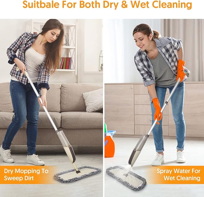Spray Wet Mops for Floor Cleaning: Hardwood Floor Mop with Sprayer Flat Mop | 3 Washable Reusable Mop Pads for Swiffer PowerMop, 360° Swivel Head, Commercial Dust Dry Mops for Laminate Wood Tiles Vinyl