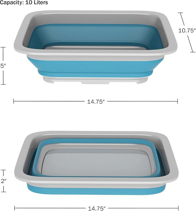 Wakeman Collapsible Trash Can and Camp Sink Set - 29.5-Gallon Garbage Bin and 7-Liter Wash Basin - Camping Accessories Outdoors (Blue and Green)