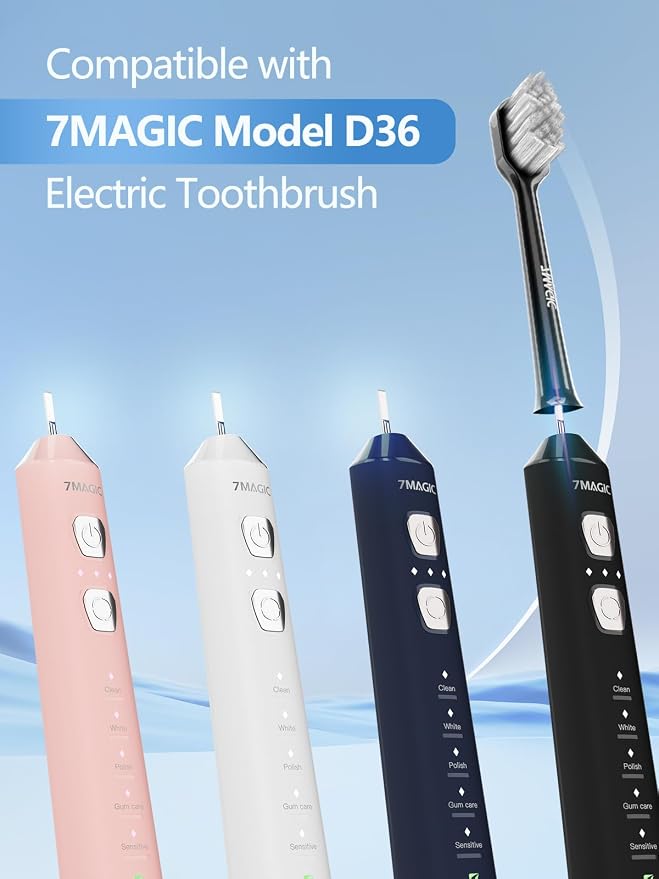 7MAGIC Model D36 Electric Toothbrush Replacement Brush Heads for Deep Cleaning, Durable and Effective, 2-Pack (Black)