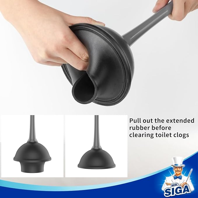 MR.SIGA Toilet Plunger and Brush Combo for Toilet Cleaning, Gray, 2 Set | Heavy duty toilet brush and plunger set, toilet bowl brush and plunger with holder