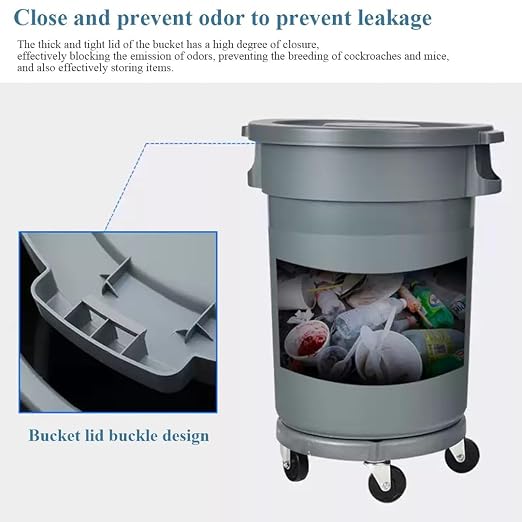 Wastebasket Trash Container, Heavy Duty Sturdy Round Trash Can, Recycling Bin, Stackable, Outdoor Waste Container，Plastic Garbage Can,Included Lid,Indoors，Outdoors(B,168L)