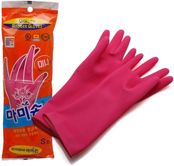 Korean Rubber Dishwashing Gloves, Kitchen, 5 Pairs, Small | Korean natural latex, long cuff, thick and durable, textured non-slip grip, for dishwashing and kitchen cleaning