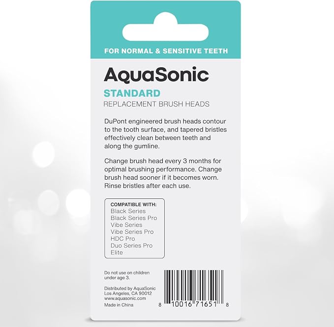 AquaSonic Genuine Standard Replacement Brush Heads | ADA Accepted | for Normal & Sensitive Teeth | Compatible with Many AquaSonic Toothbrush Handles (2 Pack White)