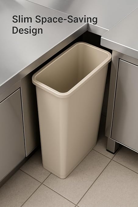 23 Gallon Slim Recycle Bin – Space-Saving Rectangular Recycling Container with Handles, Durable Plastic, Stackable Design for Office, School, Restaurant & Home Use (Beige)