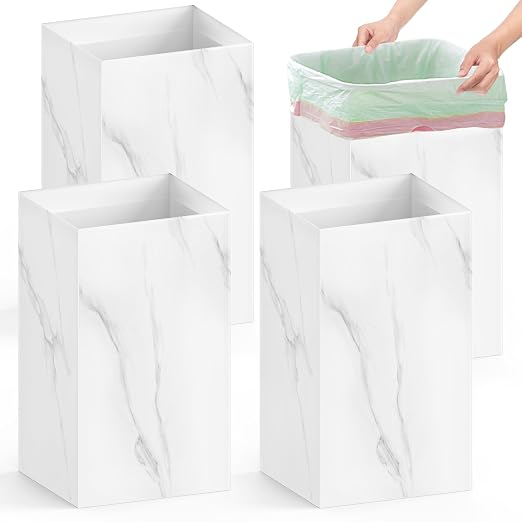 Magicheap 13 Gallon Disposable Trash Cans for Parties, 4 Pack, Marble | 13.5"L x 10.0"W x 21.6"H, Reusable, Portable, Collapsible, Recycled Cardboard Trash Can for Events Parties Camping