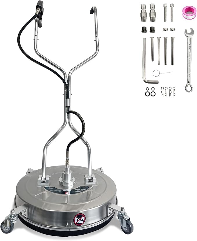 24-inch Stainless Steel Pressure Washer Surface Cleaner, Heavy Duty 4-Wheel Driveway & Concrete Cleaner Attachment, Commercial-Grade 4900 PSI for Patios, Sidewalks, Decks